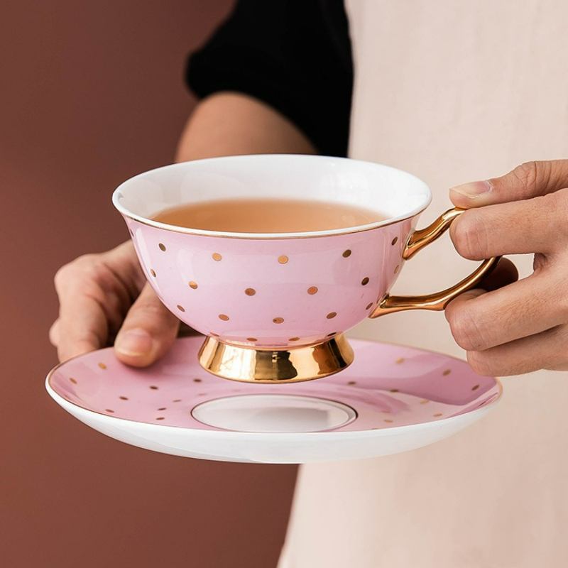 Coffee Tea Set - Canecas de Café Cerâmicas Rosa com