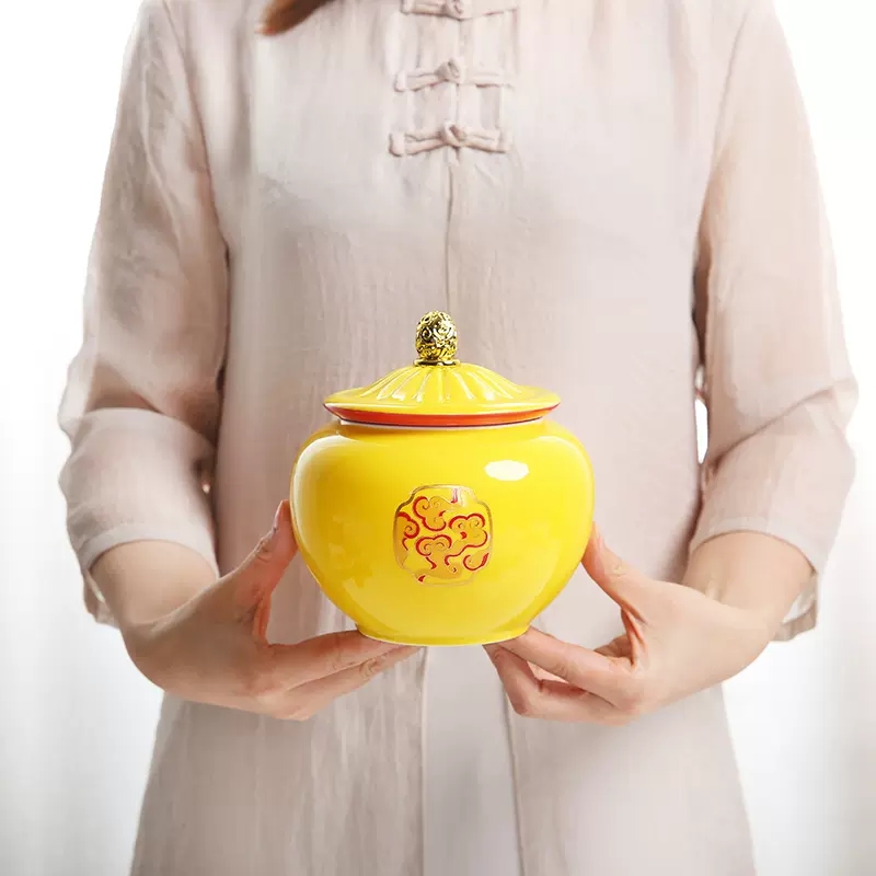Pote de cerâmica amarelo estil - Coffee Tea In Chinese avaliação e preço