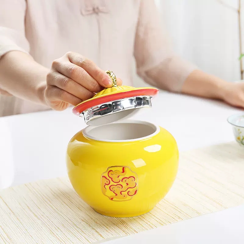 Pote de cerâmica amarelo estil - Coffee Tea In Chinese avaliação e preço